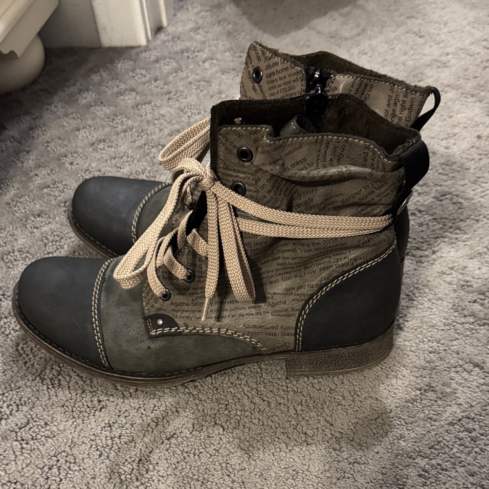 Rieker Heeled Lace-Up Boots with Black and Tan Accents - Picture 2 of 7